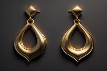 Earrings Made Of Gold On A Solid Color Background Close Up. Ai Generative
