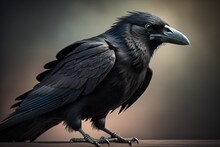 Close Up Portrait Of A Black Raven, Corvus Corax. Ai Generative