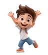 3D cartoon character cute student kids boy dancing isolated on transparent background. PNG file, cut out