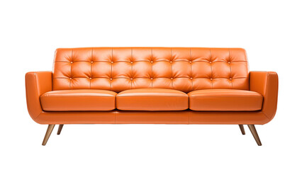 Mid-Century Modern orange sofa isolated on transparent background. PNG file, cut out