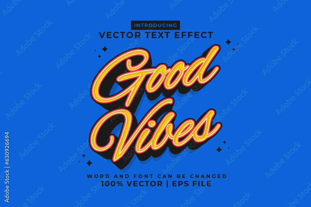 Editable text effect Good Vibes 3d cartoon style premium vector Stock ...