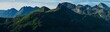 Horizontal high resolution panorama of green luscious details in Norwegian mountains seen from Smaltinden, Luröy, Helgeland, Nordnorge. Green mountains. Hills of norway. Nordic coastline High contrast