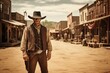 Cowboy on Old West Town Street, Generative AI

