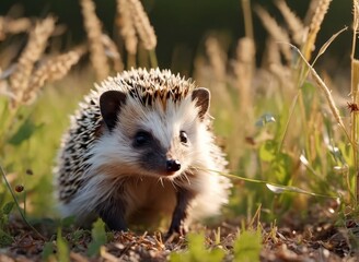 Wall Mural - The Tiny Natural Baby Hedgehog in its Outdoor Home generative ai