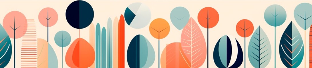 Wall Mural - Colorful geometric background with tree and leaves. Flat design minimal illustration