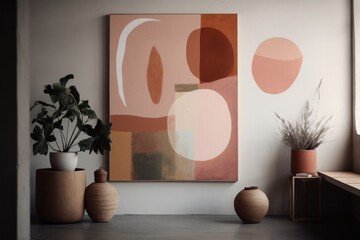 Wall Mural - interior of modern living room with paintings on wall and vases