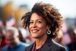 © Pajaros Volando - African American empower woman politician during campaign act in outdoors