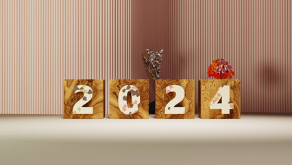 Wall Mural - modern layout new year 2024, text style 3d rendering for social media, banner, poster, greeting