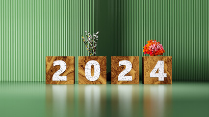 Wall Mural - modern layout new year 2024 text style 3d rendering for social media, banner, poster, greeting etc