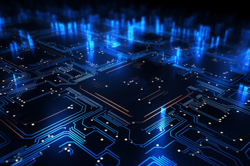 Wall Mural - blue technology circuit board on the dark background illustration