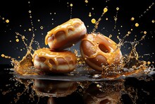 Doughnuts, Delicious And Sweet Baked Goods Food, Tasty, Caloric, Fast Food Obesity, Dough Products Fried In Oil Deep-fried Baked Goods Sweet Dust Jam Jam Candy Chocolate Chocolate Powdered Sugar .