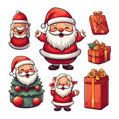 Wall Mural - set of cute christmas element decoration illustration template. icon, sticker. with transparent back