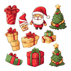 Wall Mural - set of cute christmas element decoration illustration template. icon, sticker. with transparent back