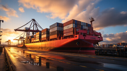 Wall Mural - Rear view cargo container ship. Business logistic transportation sea freight, Cargo ship, Cargo container