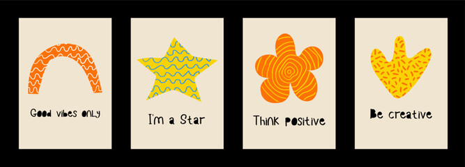 Wall Mural - hand drawn y2k naive motivation posters. vector colorful doodle creative cards, t-shirt prints in 70