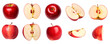 © CassiOpeiaZz - set of red apples isolated view side top. cut and sliced halved on transparent background cutout, PNG file.