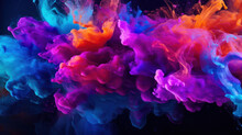 Abstract Colorful Neon Ink Explosion On Black Background