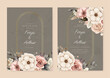 White brown and pink modern wedding invitation card with flora and flower