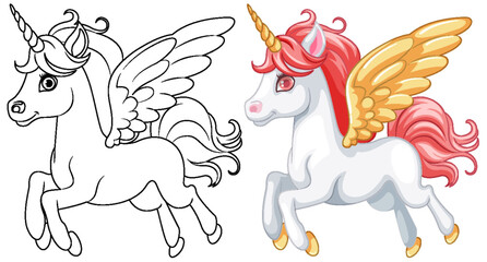 Wall Mural - Coloring Page of Cute Unicorn with Wings