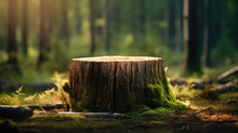 Tree Stump Foreground With Summer Forest