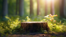 Tree Stump Foreground With Summer Forest