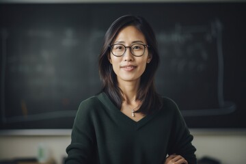 Wall Mural - Middle aged asian woman standing in class, AI Generated