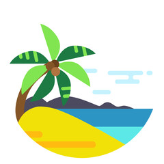 Wall Mural - Round tropical beach icon. Color summer coast