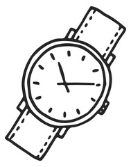 Wall Mural - Wrist watch icon. Hand clock black doodle