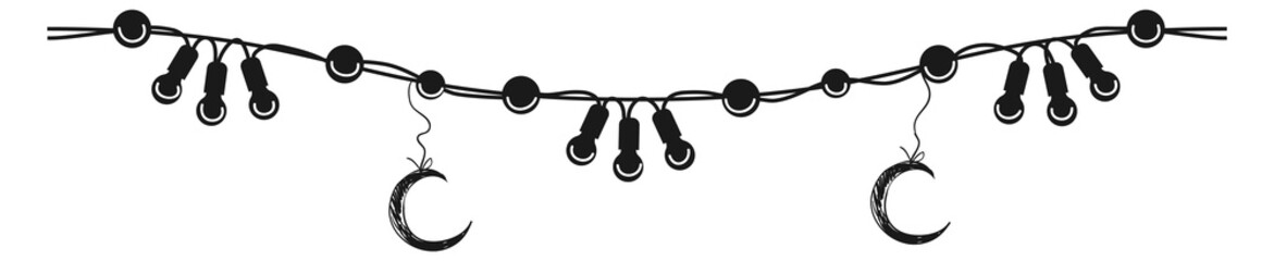 Wall Mural - decorative garland border. black lamps hanging on string