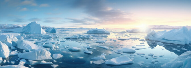 ice sheets melting in the arctic ocean or waters. global warming, climate change, greenhouse gas, ec