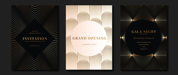 Wall Mural - luxury gala invitation card background vector. golden elegant wavy gold line pattern on black and li