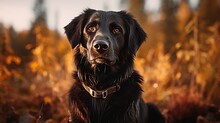 Black Dog Portrait On Blurred Background