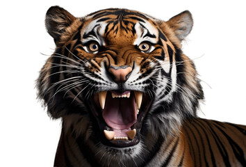 Portrait of tiger angry and roaring isolated on white background