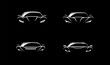 © toshee.k-studio - Sports car logo icon set on black background. Motor vehicle dealership emblems. Auto silhouette garage symbols. Vector illustration
