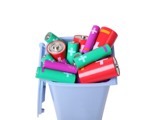 Wall Mural - Many used batteries in recycling bin isolated on white