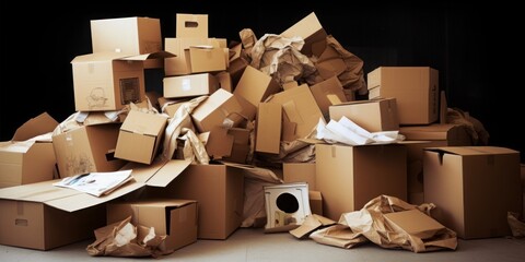 Cardboard boxes, paper scrap,  paper garbage, for paper recycling or reuse. Generative AI, Generative AI