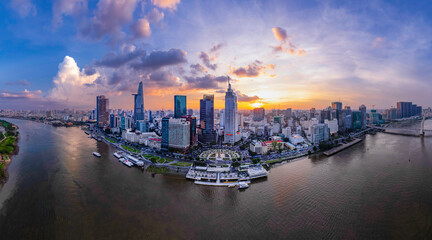 Wall Mural - Sunset on Saigon riverside, Ho Chi Minh city Vietnam. Photo taken on 15th July, 2023.