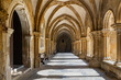 Courtyard galleries of Romanesque cathedral Se Velha in Coimbra, Portugal