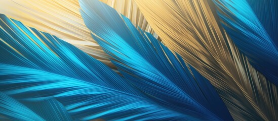 Wall Mural - The Blue Abstract Background features a Golden Palm Leaf Pattern Texture with plenty of space for graphic