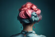 Pastel colored blue and pink hair in elegant updo hairstyle.