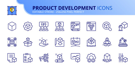 Simple set of outline icons about product development