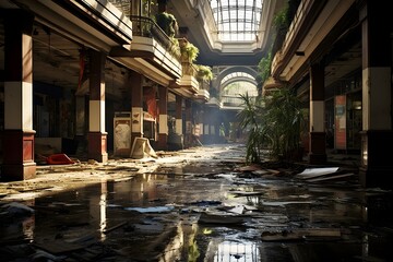 Poster - The Market's Mourning: An Once Bustling Marketplace Stands Empty and Abandoned Due to Financial Collapse