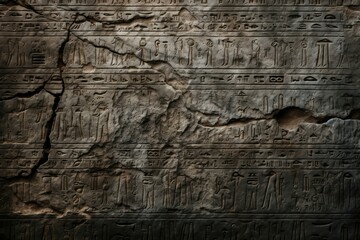 Wall Mural - Ancient hieroglyphics texture background, weathered and engraved stone surface, historic and mystical backdrop, rare and archaeological