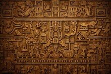 Ancient Mayan Glyphs Texture Background, Elaborate And Symbolic Hieroglyphics, Historic And Cultural Backdrop, Rare And Archaeological