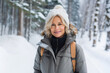 © Kalim - Ai generated image of happy mature senior woman on hiking in winter