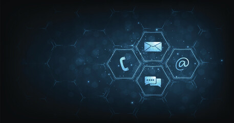 Leinwandbilder - Contact us or the Customer support hotline connect concept. call center service provider, advice to customer help, and support services are digital on dark blue background.	