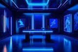 Blue neon lighting background and modern office room animatic ver.2 - Generative ai 