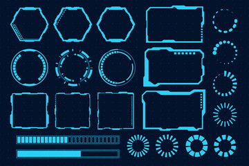 Vector set technology futuristic frame HUD technology cyberpunk design element.