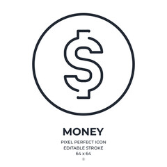 Wall Mural - money, coin, dollar sign editable stroke outline icon isolated on white background flat vector illus