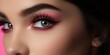 Beauty woman, pink eyeshadow makeup, arrows and long eyelashes.